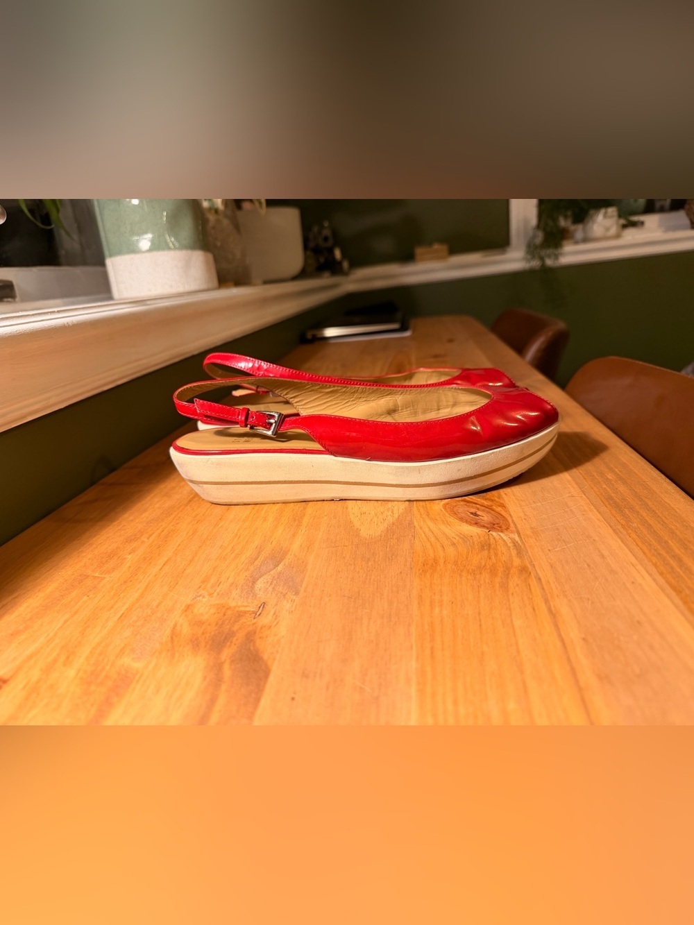 Stuart Weitzman Red Patent Slingback Platform Flats